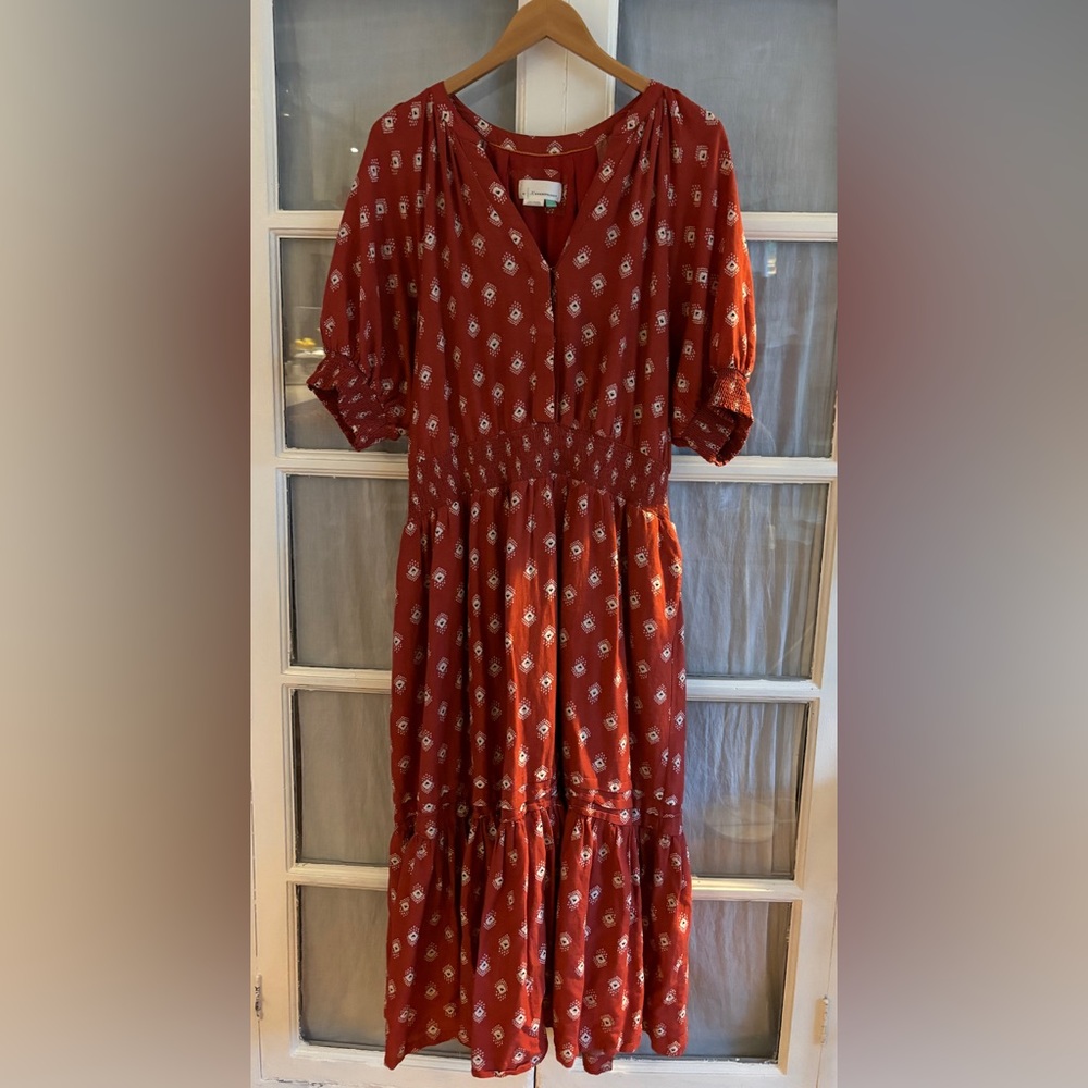 Anthropologie deep orange print maxi dress Size 1x